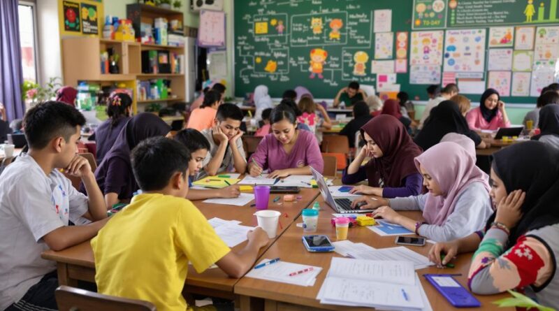 Siswa belajar dengan alat pendidikan modern di pesantren.